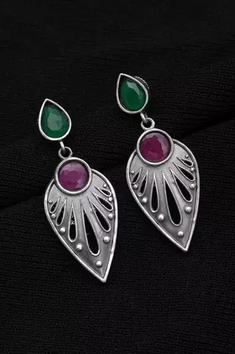 Rani & green color oxidised earrings
