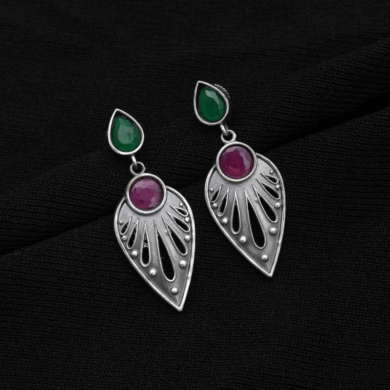 Rani & green color oxidised earrings