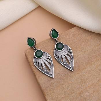 Green color oxidised earrings 1
