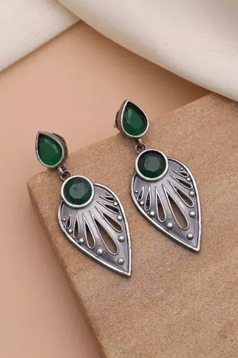 Green color oxidised earrings