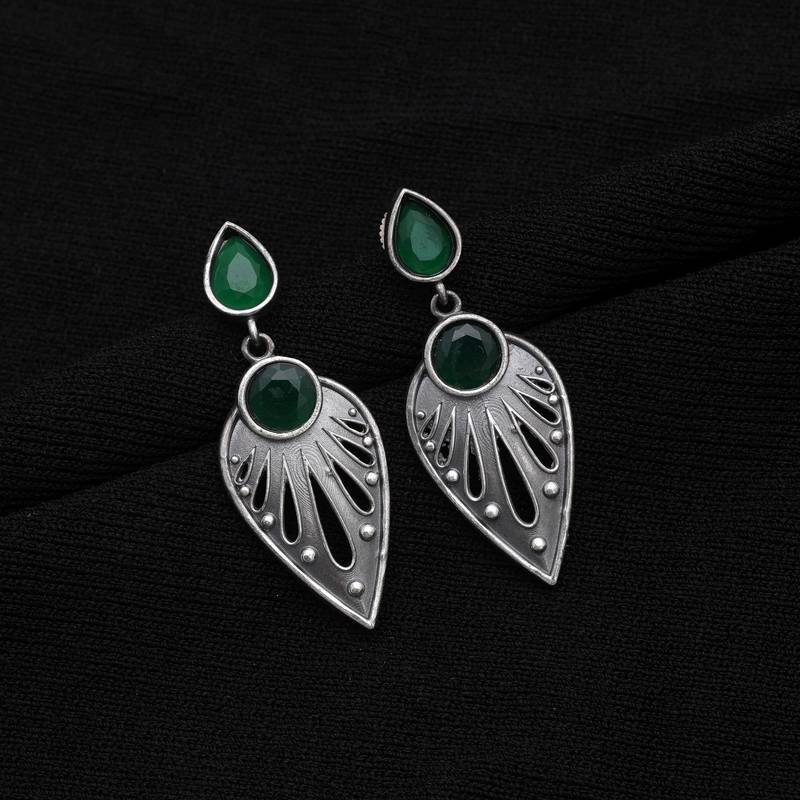 Green color oxidised earrings