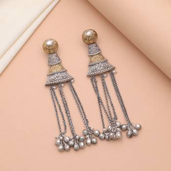 Gold & silver color dual tone oxidised earrings 1