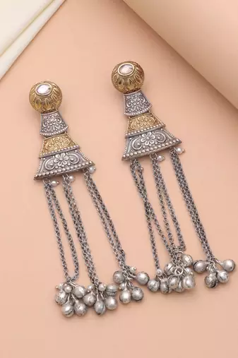 Gold & silver color dual tone oxidised earrings