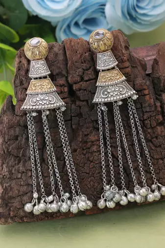 Gold & silver color dual tone oxidised earrings