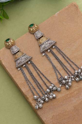 Green color dual tone oxidised earrings