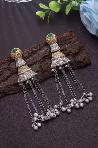 Green color dual tone oxidised earrings