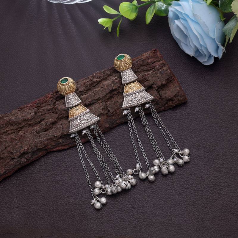 Green color dual tone oxidised earrings