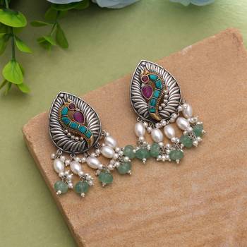 Green color oxidised earrings 1