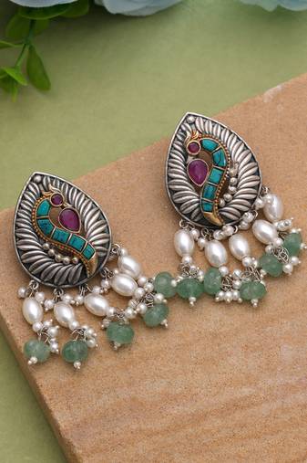 Green color oxidised earrings