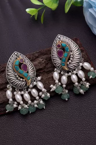 Green color oxidised earrings