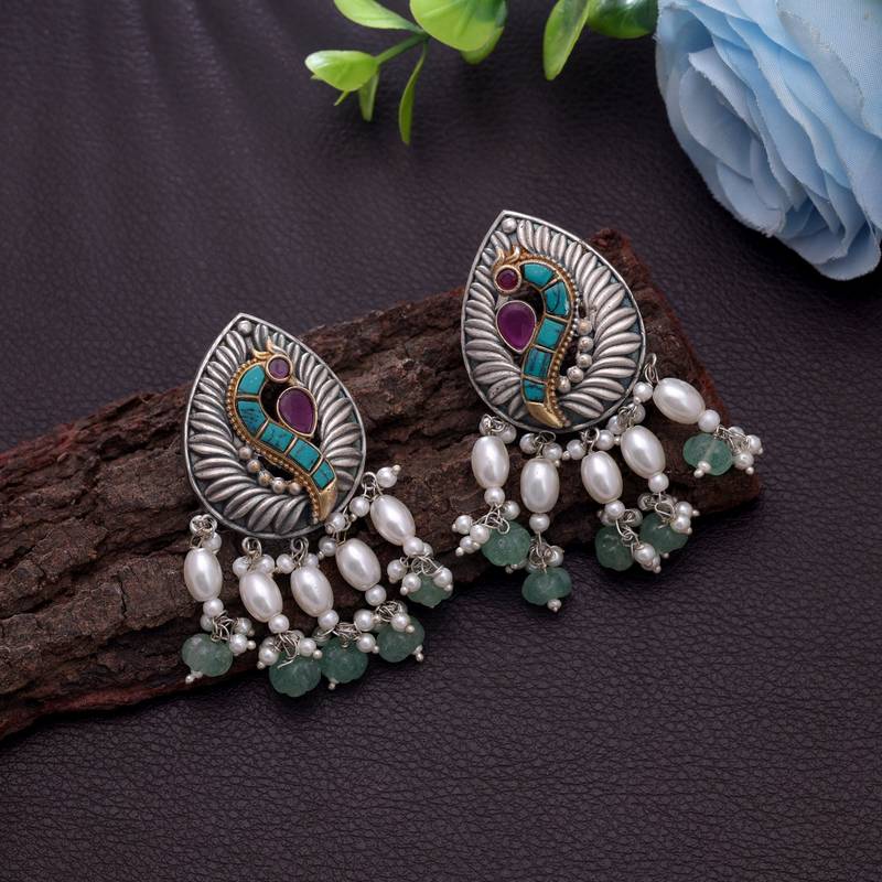 Green color oxidised earrings