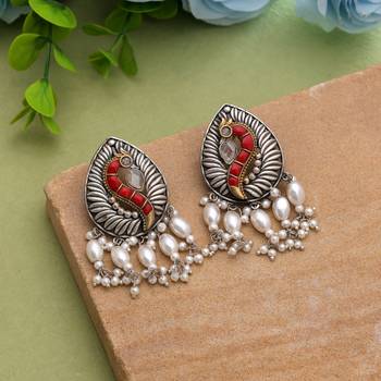 Red color oxidised earrings 1