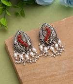 Red color oxidised earrings
