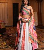 Women's Multi Crepe Printed Work Semi Stiched Lehenga Choli With Dupatta