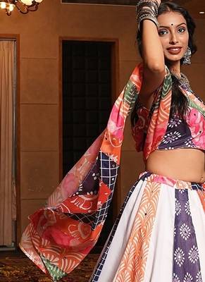 multicolor printed work crepe navratri lehenga choli 3
