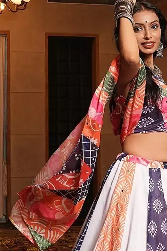 Women's Multi Crepe Printed Work Semi Stiched Lehenga Choli With Dupatta
