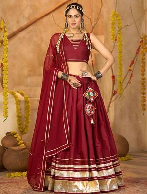 maroon lace work silk crepe navratri lehenga choli 1