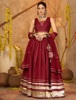 maroon lace work silk crepe navratri lehenga choli 2