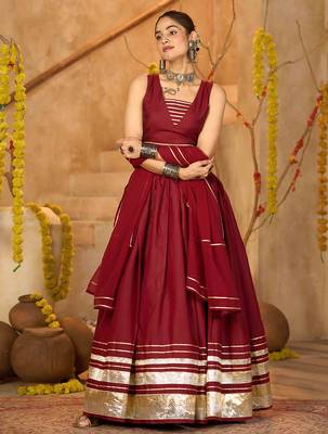maroon lace work silk crepe navratri lehenga choli 3