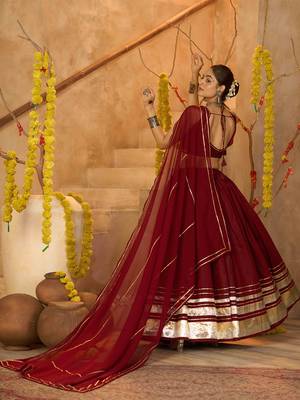 maroon lace work silk crepe navratri lehenga choli 4