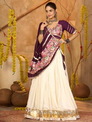 off white mirror work crepe navratri lehenga choli 2
