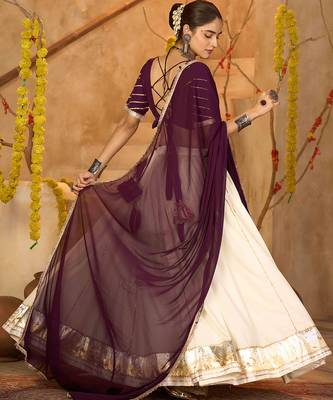 off white mirror work crepe navratri lehenga choli 4