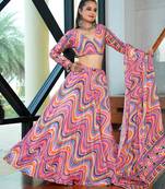 Women's Multi Chinnon Printed Work Semi Stiched Lehenga Choli With Dupatta