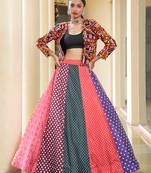 Women's Multi Silk Crepe Embroidery and Printed  Semi Stiched Lehenga Choli With Dupatta