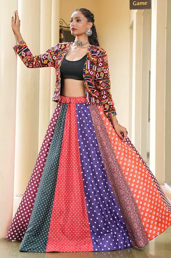 Women's Multi Silk Crepe Embroidery and Printed  Semi Stiched Lehenga Choli With Dupatta