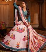 Women's Light Pink Crepe Printed Work Semi Stiched Lehenga Choli With Dupatta