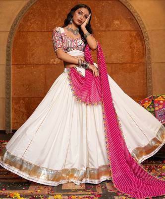 off white kutchi embroidery crepe navratri lehenga choli 1