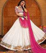 Women's Off White Crepe Traditional Kutchi Embroidery with Mirror Work Semi Stiched Lehenga Choli With Dupatta