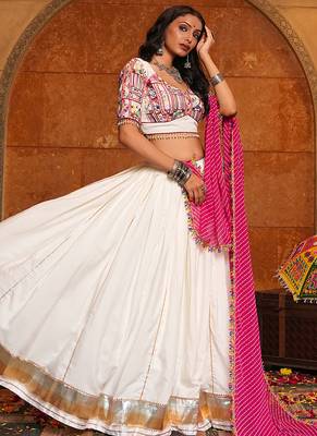 off white kutchi embroidery crepe navratri lehenga choli 3