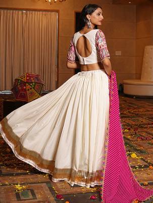 off white kutchi embroidery crepe navratri lehenga choli 4