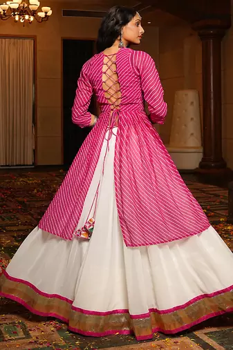 Women's White Georgette Embroidery and Printed  Semi Stiched Lehenga Choli With Dupatta