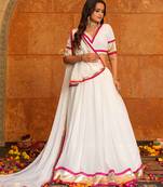 Women's White Georgette Lace Work Semi Stiched Lehenga Choli With Dupatta