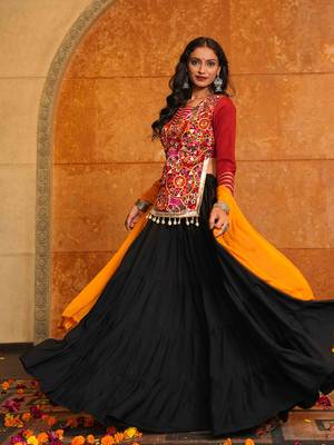 black mirror work kutchi embroidery crepe navratri lehenga set 3