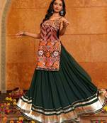 Women's Green Georgette Traditional Kutchi Embroidery with Mirror Work Semi Stiched Lehenga Choli With Dupatta