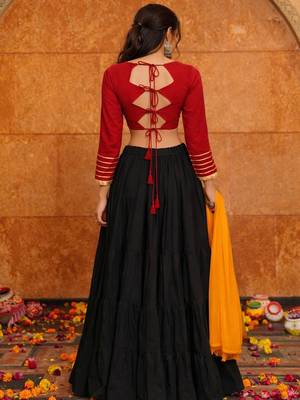 black mirror work kutchi embroidery crepe navratri lehenga set 4