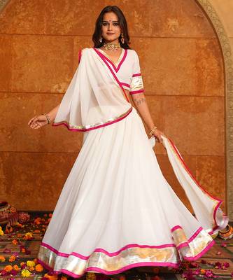 white lace work georgette navratri lehenga choli 3