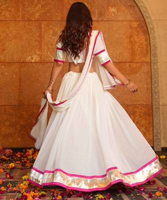 white lace work georgette navratri lehenga choli 4