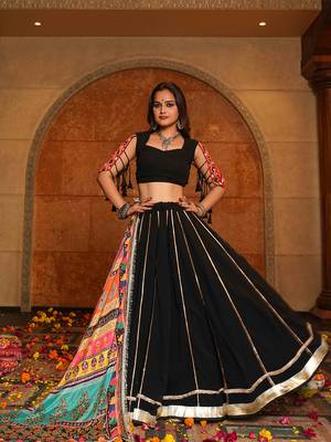 black georgette printed navratri lehenga set  1