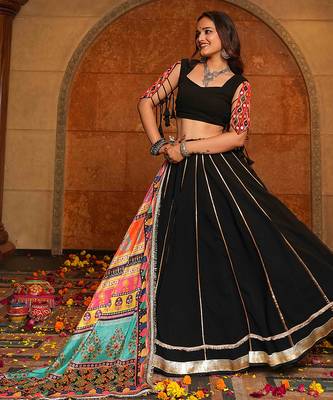 black georgette printed navratri lehenga set  3