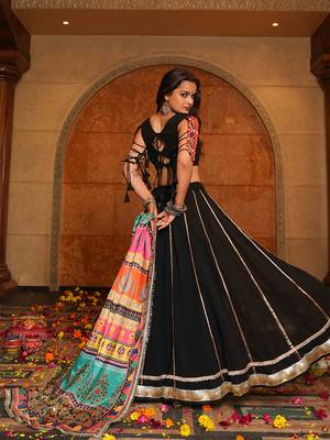 black georgette printed navratri lehenga set  4
