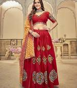 Women's Maroon Cotton  Silk  Traditional Kutchi Embroidery with Mirror Work Semi Stiched Lehenga Choli With Dupatta