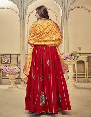 Women's Maroon Cotton  Silk  Traditional Kutchi Embroidery with Mirror Work Semi Stiched Lehenga Choli With Dupatta 4