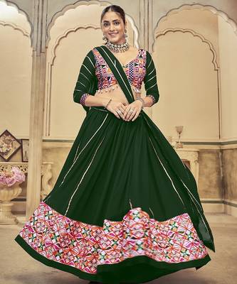 dark green kutchi embroidery georgette navratri lehenga choli 1