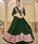 Women's Green Georgette Traditional Kutchi Embroidery with Mirror Work Semi Stiched Lehenga Choli With Dupatta