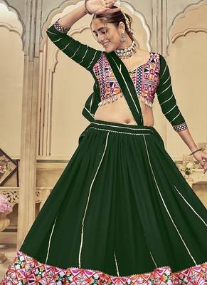 dark green kutchi embroidery georgette navratri lehenga choli 2