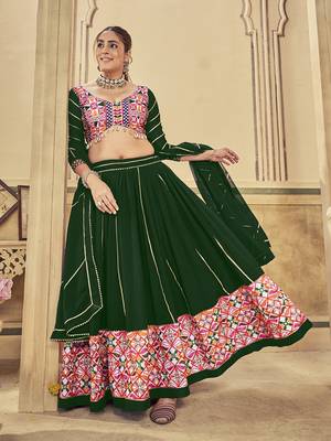 dark green kutchi embroidery georgette navratri lehenga choli 3